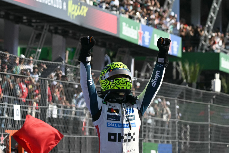 Lando Norris celebrates after winning the Mexico City Formula One Grand Prix yesterday (Oct 26). Photo: AFP